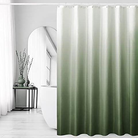 Gibelle Sage Green Shower Curtain, Ombre Shower Curtains for Bathroom, Waffle Weave Textured Fabric Shower Curtain Set with Hooks, Water Repellent and Machine Washable, 72 x 72 Cover