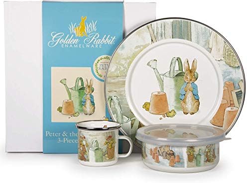 Golden Rabbit Enamelware - Peter & the Watering Can Pattern - 3-piece Child Dinner Set