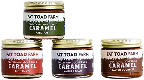 Fat Toad Farm Traditional Quartet, 2oz, Traditional Goat’s Milk Caramel Sauce, Original, Salted Bourbon, Vanilla Bean, Cinnamon, Cajeta, Gluten Free