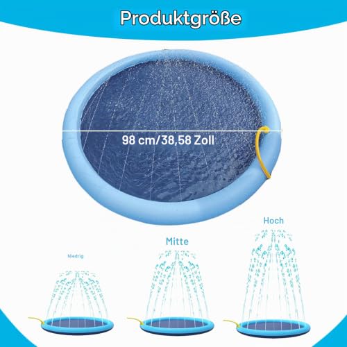 Griwuut Hundepool, 100 cm Sprinkler Matte für Hunde Splash Pad, faltbar verdickte Outdoor Hundesprinkler Spielmatte für Sommer Garten Strand Hinterhof, Hundesprinkler Wasserspielzeug