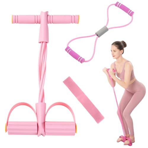 JDCMEI Entrenador Abdominal, Equipo de Entrenamiento de Abdominales, 6 Tubos Cuerda Elástica de Tracción con Banda de Resistencia de Figura 8 y Banda Elástica para Fitness, Adelgazamiento, Yoga, Rosa