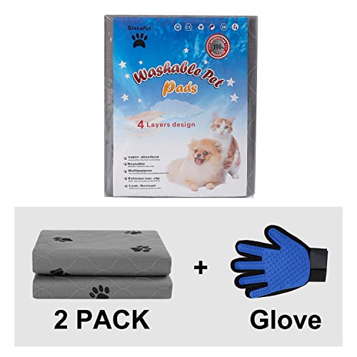 Image of Washable Pee Pads for Dogs + Free Puppy Grooming Gloves /Quilted, Fast Absorbing Machine Washable Dog Whelping Pad /Waterproof Puppy Training Pad /Housebreaking Absorption Pads