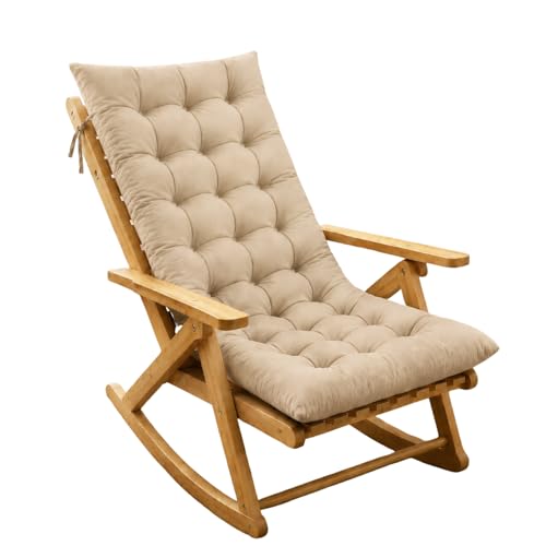Image of Rocking Chair Cushion 18 x 50 Inch Thick Tufted Chair Cushion with Backrest and Seat Pad Soft Premium Fabric Polyester Filling Non Slip Indoor Outdoor Rocking Chair Replacement Cushion (Off White)
