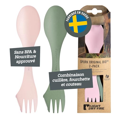 Light My Fire Spork Original - Fourchette Cuillère de Camping - Couvert de Camping 3-en-1 - Couteau et Fourchette-Cuillère réutilisables - Couvert Multi Fonction sans...