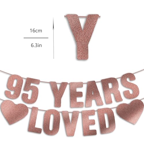 Image of Pre-Strung 95th Birthday Banner - Rose Gold Glitter, Happy 95th Birthday Party Decorations for Women, Funny Ninety-five Anniversary Decor Bday Sign Gifts