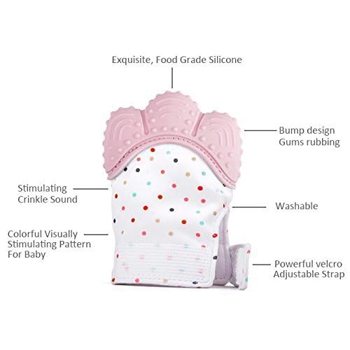 Image of WAHHSON Cotton Baby Soft Teething Mitten Teether Glove, Teether for 0-12 Months Baby, Teething Pain Relief Toy Glove, Natural Remedy for Infants & Toddlers | Infant Teething Mittens (Pink, Pair of 1)
