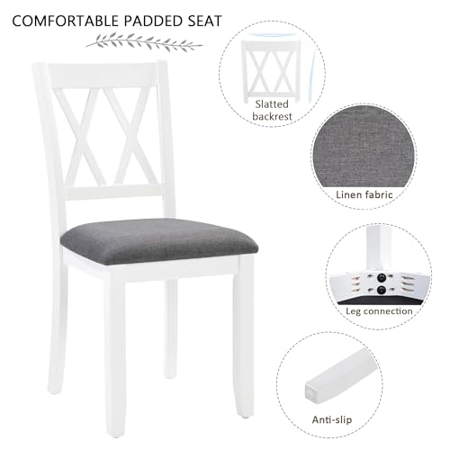 Image of Harper & Bright Designs 7 Piece Dining Table Set for 6, 58.5 inch L Solid Wood Kitchen Table with 6 Upholstered Chairs, Grey White Two-Tone, Space-Saving Design