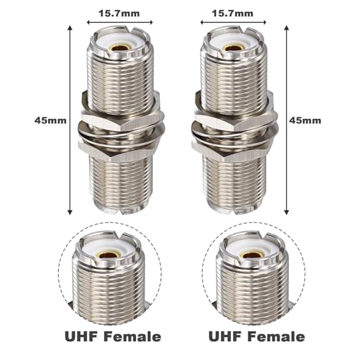 2-Pack Adaptador Conector UHF SO239 Hembra a Hembra 1.77" miniatura 4
