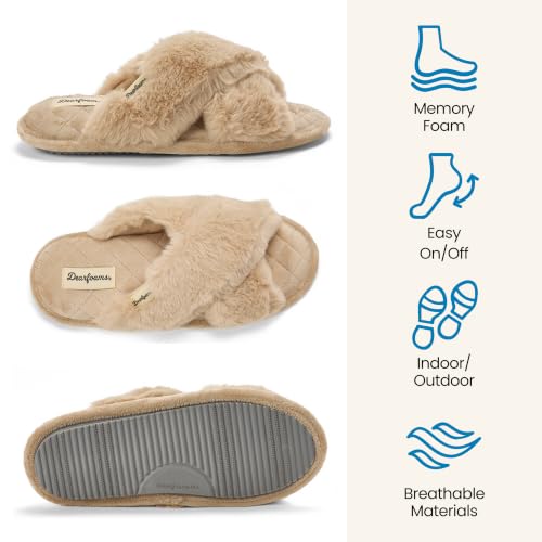 Image of Jessica Cross Band Slide Memory Foam Open Toe Fuzzy Indoor Summer House Slippers