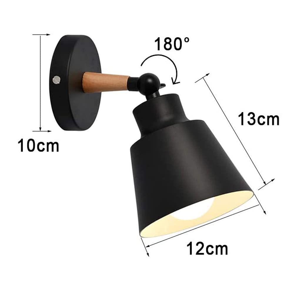 Luminaires Moderne E27 Edison Applique Spot Murale en Métal Contemporaine Loft Led Bois Appliques de Type Bougeoir pour Chevet Maison Café Bar Couloir Salle à Manger Salon Chambre (Noir)
