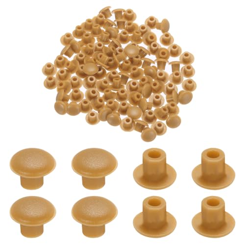 MECCANIXITY 100pcs Plastic Hole Plugs, 5mm (3/16 Inch) Dull Red Screw Caps Cover Snap in Locking Round Button Top Shelf Plugs for Cabinet Cupboard Bookcase License Plate Furniture