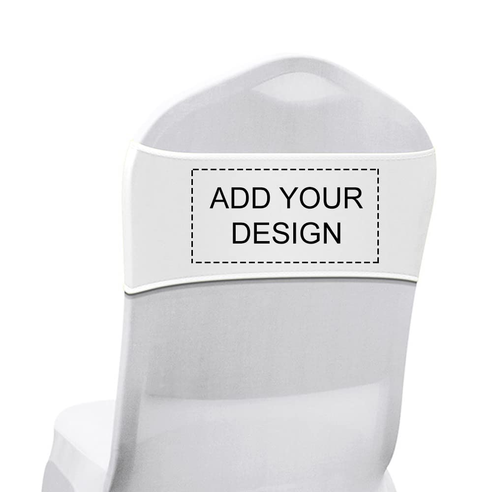 Muka Custom 10 Pack Chair Bands 5 X 15 inch, Advertising Chair Sign Bands with Logo-White