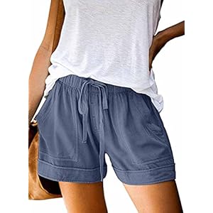 Wielsscca Womens Drawstring Shorts Summer Elastic Waist Casual Lightweight with Pockets A-Blue L