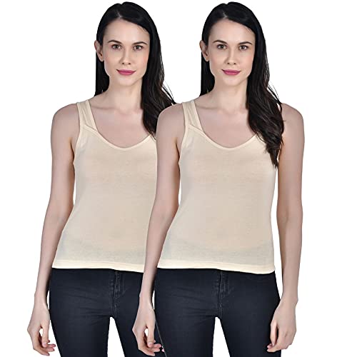 Women's Regular Fit Sleeveless Cotton Camisole Slip Spaghetti Pack of 2 Combo-image-42