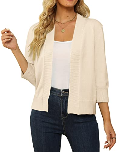 Image of Women's 3 /4 Sleeve Cropped Cardigan Sweater Open Front Short Shrugs Cardigans Lightweight Sweaters