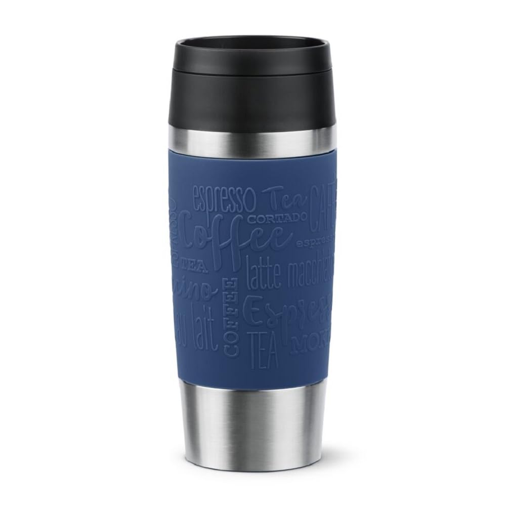 Tefal Travel Mug Classic Blue, Comfort Screw Lid, Quick Press, Soft-Touch Sleeve, Travel-Ready, Reusable, 100% Leak-Proof