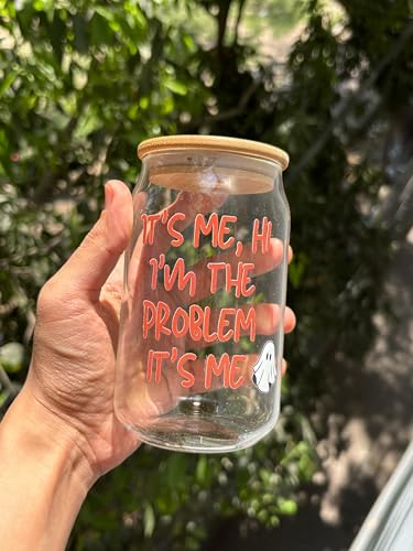 Image of THE UMBRELLA STORE Anti Hero Theme Printed Tumbler Glass Mug Straw Transparent Glass Can with Wooden lid for Milk /Coffee 350 ml Pack of 1