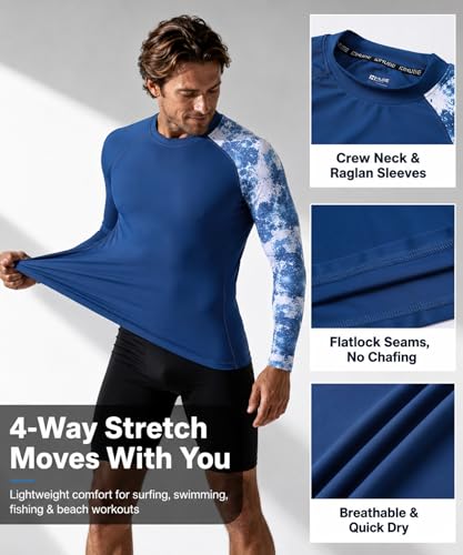 Image of HUGE SPORTS Men's Rash Guard Long Sleeves UPF 50+ UV Sun Protection Quick Drying Splice Compression Swim Shirts