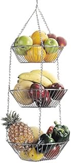 KitchenCraft Hanging Vegetable Rack, Metal, Set of 3 Kitchen Storage Baskets with Chain and Hook, Silver, 8.0 cm*25.0 cm*25.0 cm