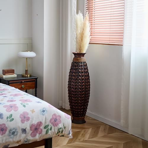Image of Large Hand-Woven Bamboo Floor Vase, Tall Home Decor Floor Vase for Fake Flower Dried, Flower Holder for Living Room, Bedroom, Dining Room, Entryway, Hallway