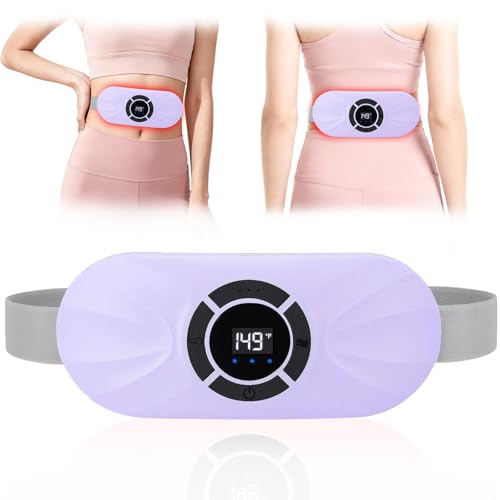 Portable Heating Pad for Period Cramps Relief Vibrating Menstrual Heating Belt for Women, Rechargeable Fast Heat with 6 Heat Levels and 6 Modes for Menstrual, Pain Relief for Back & Stomach (Purple)