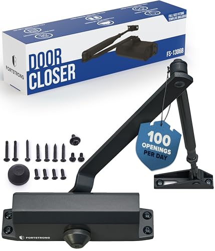 Automatic Door Closer (Black), FS-1306B Residential Hydraulic Auto Door Closer, Grade 3 Self Closing Spring Hinge, UL Listed & ADA Soft Closers No Slam, for Home & Interior Garage Doors Closure