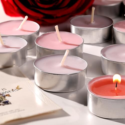 60 Packs Scented Tealight Candles Bulk 4 Hours Rose & Lavender Scented Tea Lights Smokeless Long Burning Candles for Wedding Party Halloween Christmas