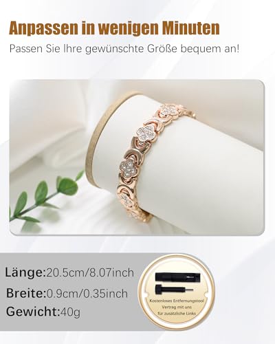 Jeracol Kupferarmband Damen und Magnetfeldtherapie Ring, gefertigt aus 99% reinem Kupfer, mit eingelegten Neodym-Magneten und funkelnden Zirkonia-Steinen, verstellbares Magnetarmband