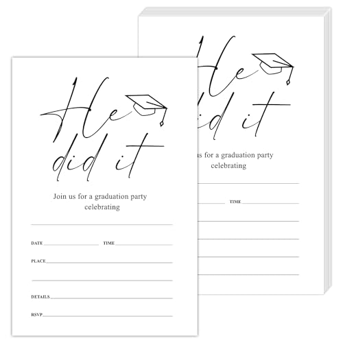 He Did It Graduation Invitations With Envelopes For Junior College University Masters High School Grad Celebration Or Announcement, 20 Set Grad Party Blank Invites, Graduation Party Supplies - A02