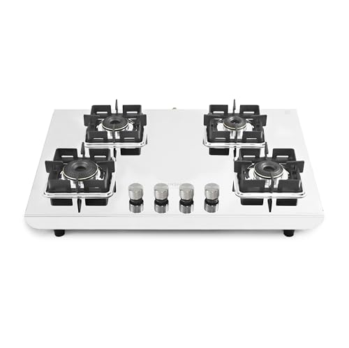 Image of Sunshine Osaka 4 Burner Stove | 2MM Stainless Steel | 4 Burner Manual Gas Stove | ISI Certified | Warranty By Sunshine - 5 Years On Brass Burner, LPG Ready (Silver)