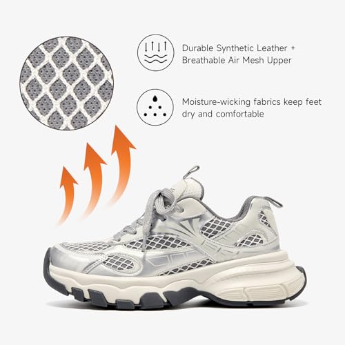 Image of BEAU TODAY Women's Walking Shoes, Chunky Platform Fashion Sneakers for Women, Comfortable Casual Lightweight Lace-up Gym Workout Athletic Tennis Shoes