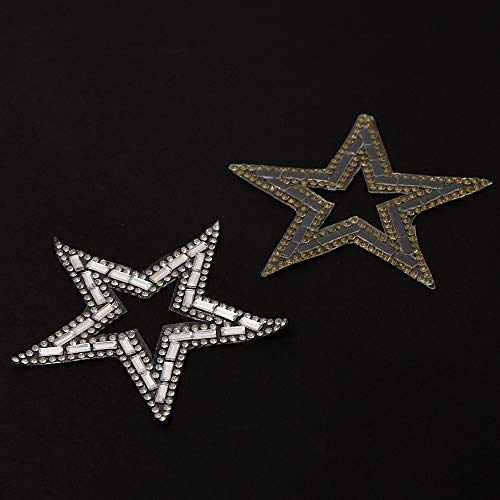 2-Pcs Star Rhinestone Beaded Iron-On Applique, Bridal Applique Patch, Tr-10949B (3-1/4"D) #TOP2