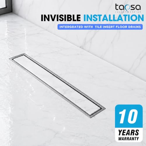 Image of Tapsa Tile Insert Floor Drain | 304 Stainless Steel | Invisible Shower Drain Channel | Shower Drain Channel | Water Drain Cha nnel | with Cockroach Trap. (8X4, SS Matte Tile Insert Floor Drain 20 mm)
