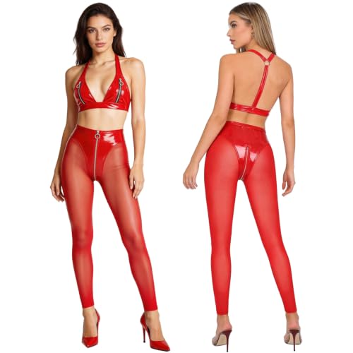 Ensemble lingerie similicuir érotique femme pantalon moto moulant