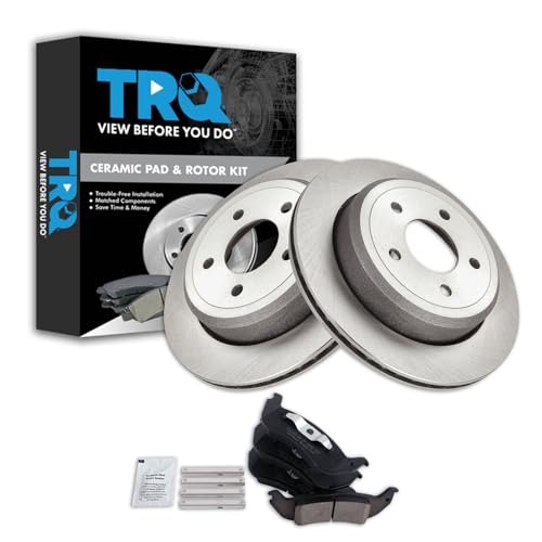 Image of TRQ Rear Brake Pad and Rotor Set Ceramic Compatible with 2005-2011 Ford Crown Victoria Mercury Grand Marquis