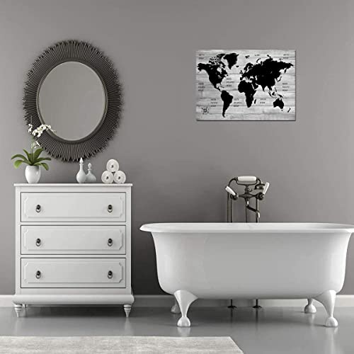 Taomi Minimalist Grey World Map Wood Grain Artwork For Office Study Room Wall Art Black And White Canvas Poster Print Map Of The World Living Room Wall Hanging Décor 12X16Inch Home Decorations #TOP3