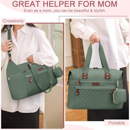 Image of Pritent Diaper Bag Tote - Diaper Baby Bags with Pacifier Case, Shoulder Straps, Stroller Clips, Waterproof Large Mommy Maternity Travel Baby Bag for Mom and Dad, Green, Medium