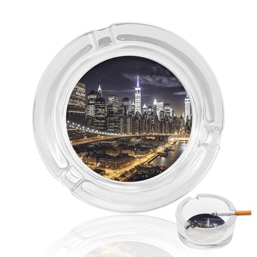 Cendrier en verre pour fumeurs New York Night Cendrier pour bureau, intérieur ou extérieur