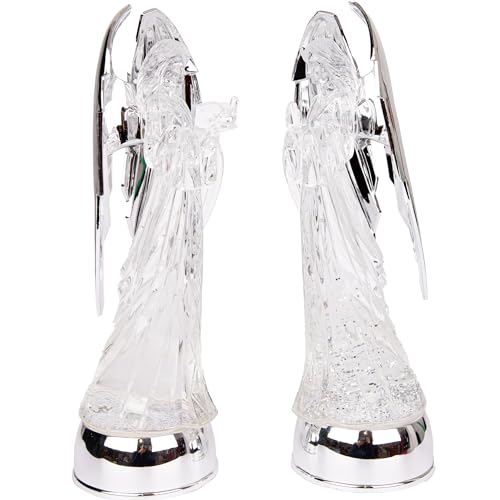 SHATCHI Figura a forma di angelo con luce LED, 33 cm, azionata da pastella, con glitter, palla di neve, palla di neve, ornamento da tavolo in acrilico, decorazione natalizia per la casa, fronte