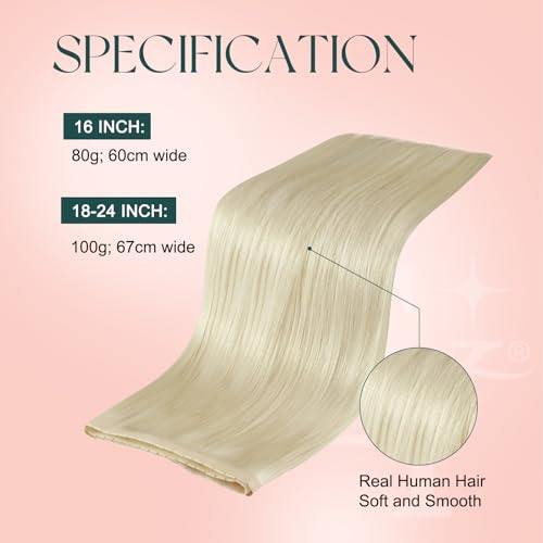 Image of Easyouth 24 Inch 100g Butterfly Weft Human Hair Extensions Blonde, OVO Weft Hair Extensions Human Hair, White Blonde, Seamless Butterfly Wefts Extension Human Hair, for Everyday Wear, Natural Look