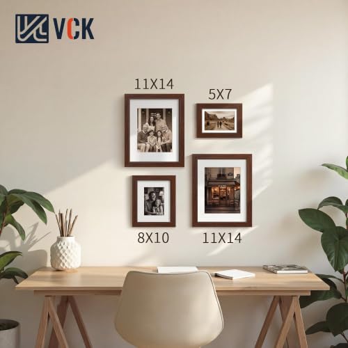 Image of VCK 8x10 Picture Frame 5 Pack, Brown Exclusive Wood, HD Glass, for Photo