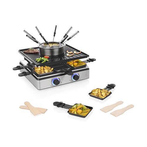 Princess Raclette y Fondue 5 en 1, 8 Personas, Termostatos Independientes, Olla de 1,3 L,...