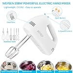WEPSEN Hand Mixer Electric Mixing Bowls Set, 5 Speeds Handheld Mixer with 4 Nesting Stainless Steel Mixing Bowl, Measuring Cups Spoons 200W Kitchen Blender Whisk Beater Baking Supplies For Beginner - Image 4