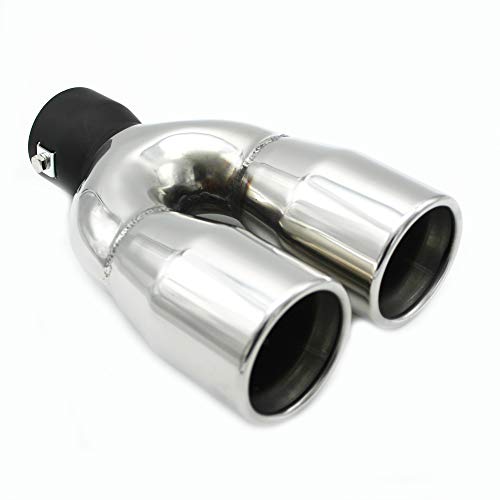 MODAUTO Queue d'échappement, Bornes d'échappement, Échappement Universel pour Voiture, Double Sortie Ronde, Modèle F189-FR, Acier Inoxydable Cover