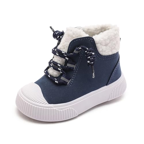 Toddler Snow Boots for Boys and Girls Fleece Winter Booties with Faux Fur Lining Keeping Warm Hook &Loop Closure Kids Shoes