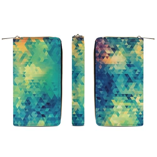 Geometric Abstract Triangles Print Long Wallet for Women Men PU Leather Card Holder Organizer with Zipper Coin Pocket & Cash Slots3