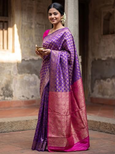Image of AKHILAM Women's Kanjivaram Pure Soft Silk Saree For Women Saree With Unstitched Blouse Piece |Soft banarasi saree for women|silk saree pure silk