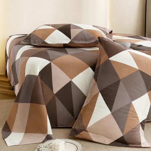 Image of DECOR2ADMIRE 300TC Glace Cotton Printed Super King Size Double Bedsheet with Two Pillow Covers, 108 x 108 Inches or 9 Feet x 9 Feet - (Brown Geometric)