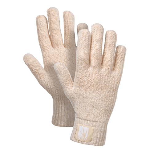 HEYO Damen Winter-Set | Strickmütze mit Umschlag, Schal & Handschuhe | Warme Beanie Strickschal Beige HZ0016 (Beige)