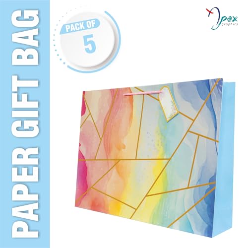 Image of Gift bags Large size - Paper Bags for Gifting - Return Gift Bags for Birthday Party - Pack of 5 - Size 14 x 10.5 x 4 inch - Carry Bags for gifting - Blue Bags
